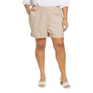 WIT & WISDOM Tan Skyrise Linen Smocked Waist Shorts size Medium